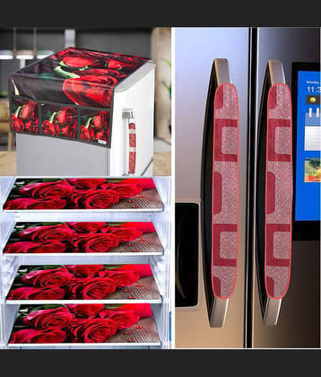Crosmo Polyester Abstract Printed Fridge Mat & Cover ( 99 53 ) Pack of 7 - Red