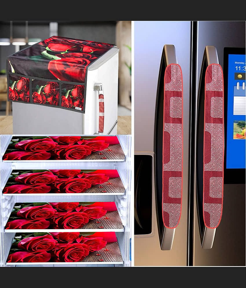Crosmo Polyester Abstract Printed Fridge Mat & Cover ( 99 53 ) Pack of 7 - Red