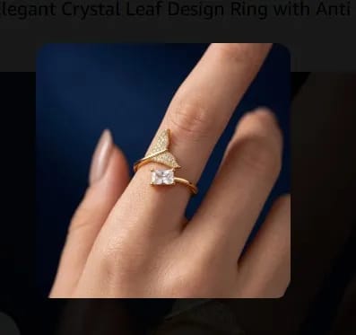 Elegant Crystal Leaf Design Ring with Anti Tarnish Finish Party Wear for Women