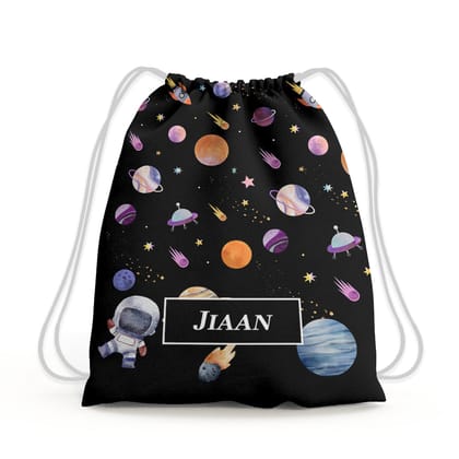 Lil Astronaut Drawstring Bag (kids)-Black / Toddlers [2-4 Years]