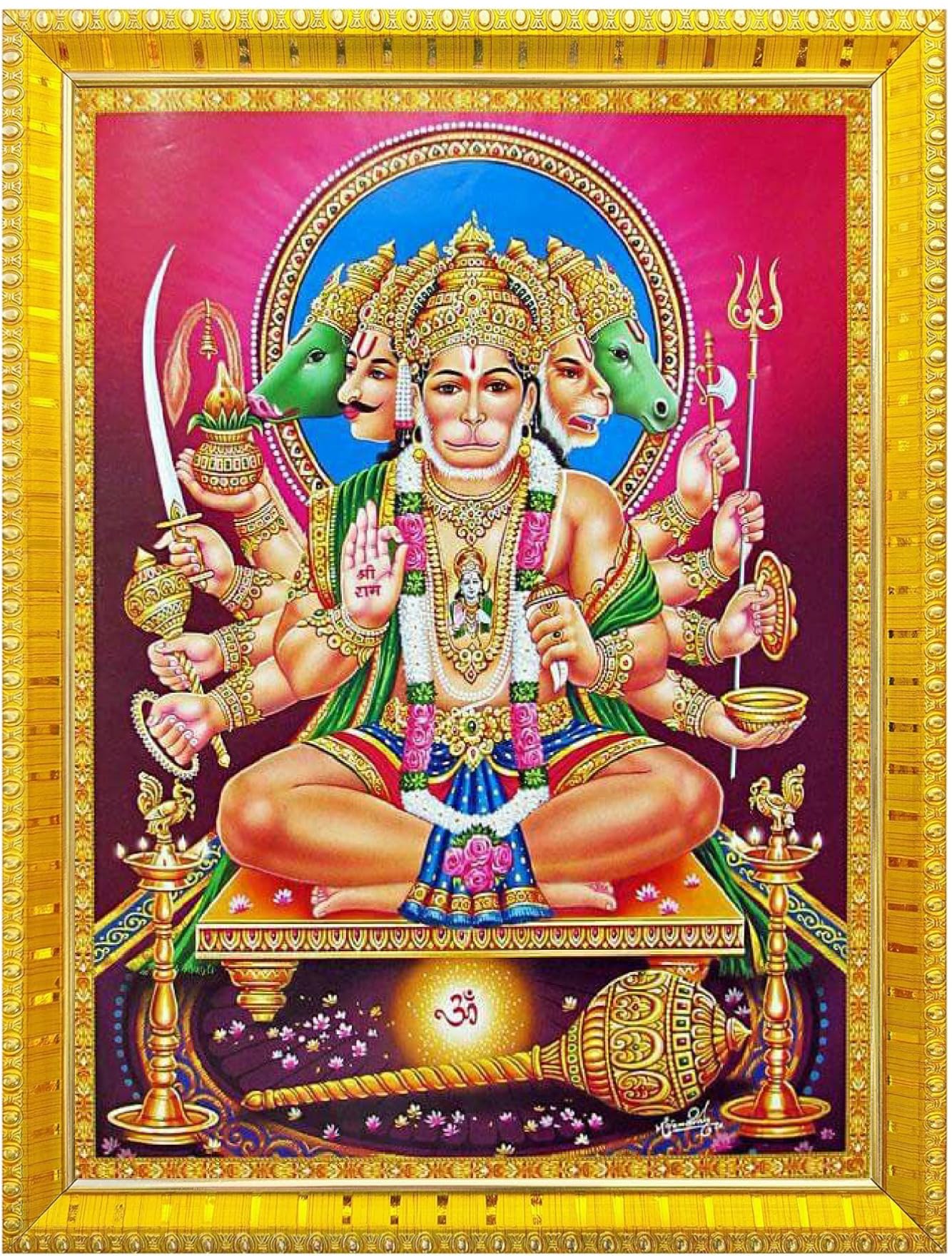 NOKKES 5 Mukhi Hanuman Ji Panchmukh hanuman ji Golden 5X7 Inch Photo Frame_AQW7