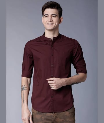 Highlander Cotton Blend Slim Fit Solids Full Sleeves Men's Casual Shirt - Maroon ( Pack of 1 )