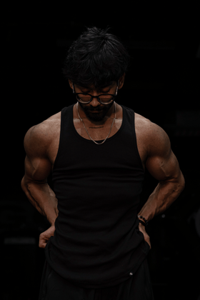 Muscle-Up Ribbed Tank - Black-S