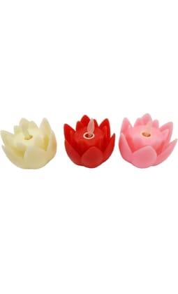 Lotus Flower Shape Light LED Candles Diya for Home Decoration Diwali Christmas New Year (Batteries Included) Set of 3 with Flickering Blinking Effects Dancing Flame, Multicolor
