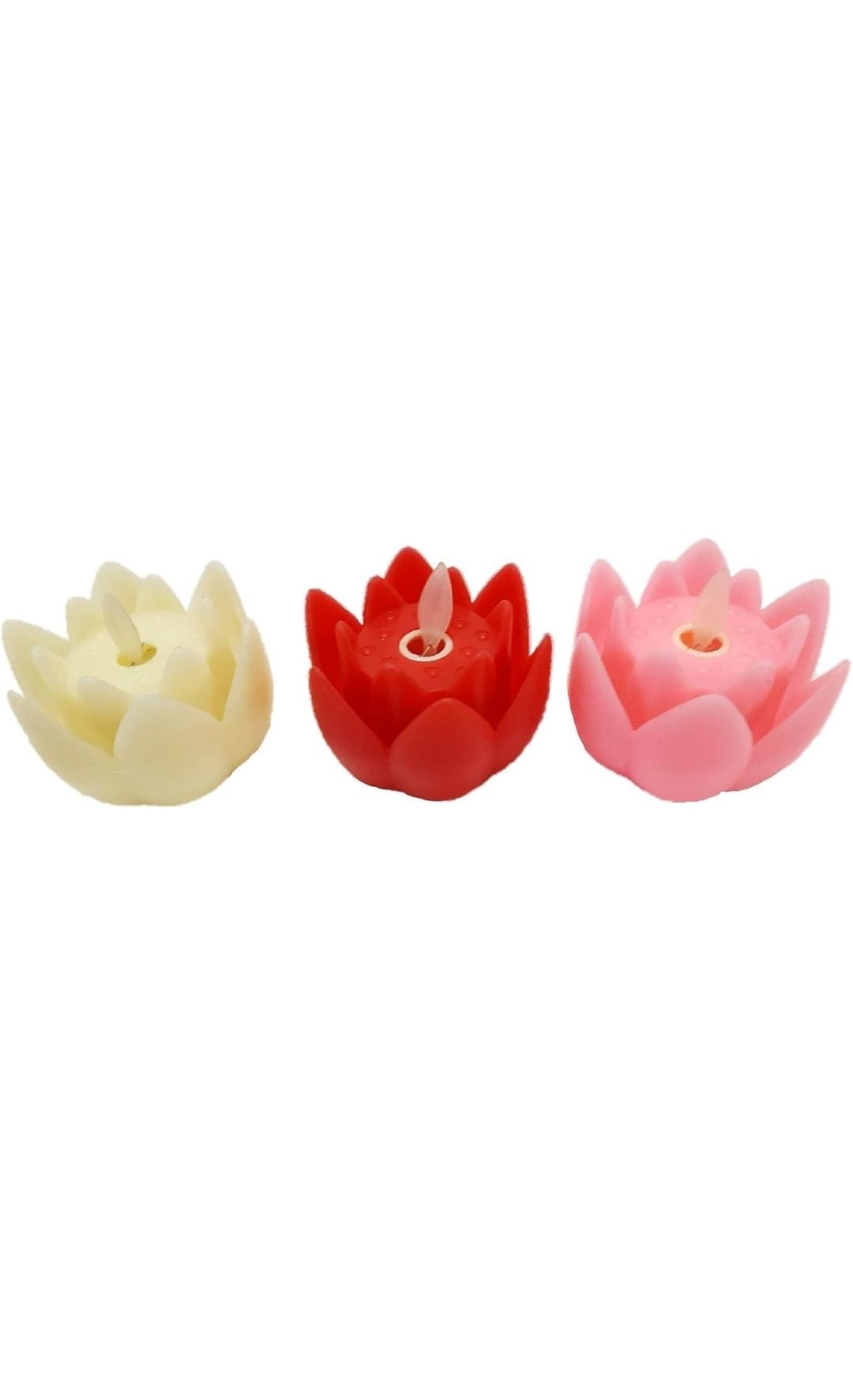 Lotus Flower Shape Light LED Candles Diya for Home Decoration Diwali Christmas New Year (Batteries Included) Set of 3 with Flickering Blinking Effects Dancing Flame, Multicolor