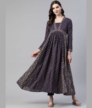 Vbuyz - Blue Cotton Women's Anarkali Kurti ( Pack of 1 )