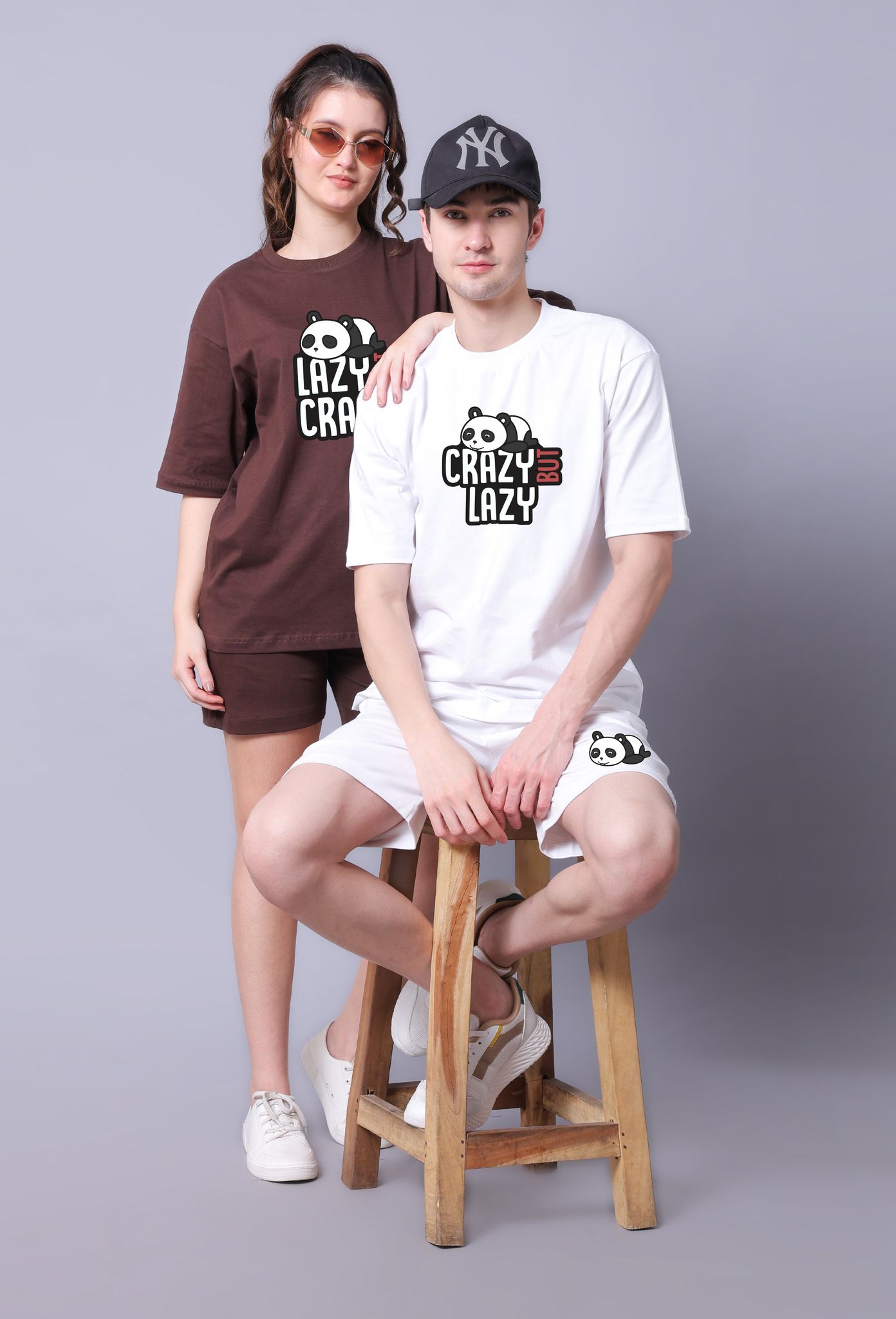 Lazy But Crazy Panda Couple Co-Ord Sets (Pack of 2)