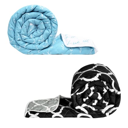 Light Blue and Black Abstract Microfiber Comforter Combo For Single Bed-Single / Blue and Black / LX_1101-1152