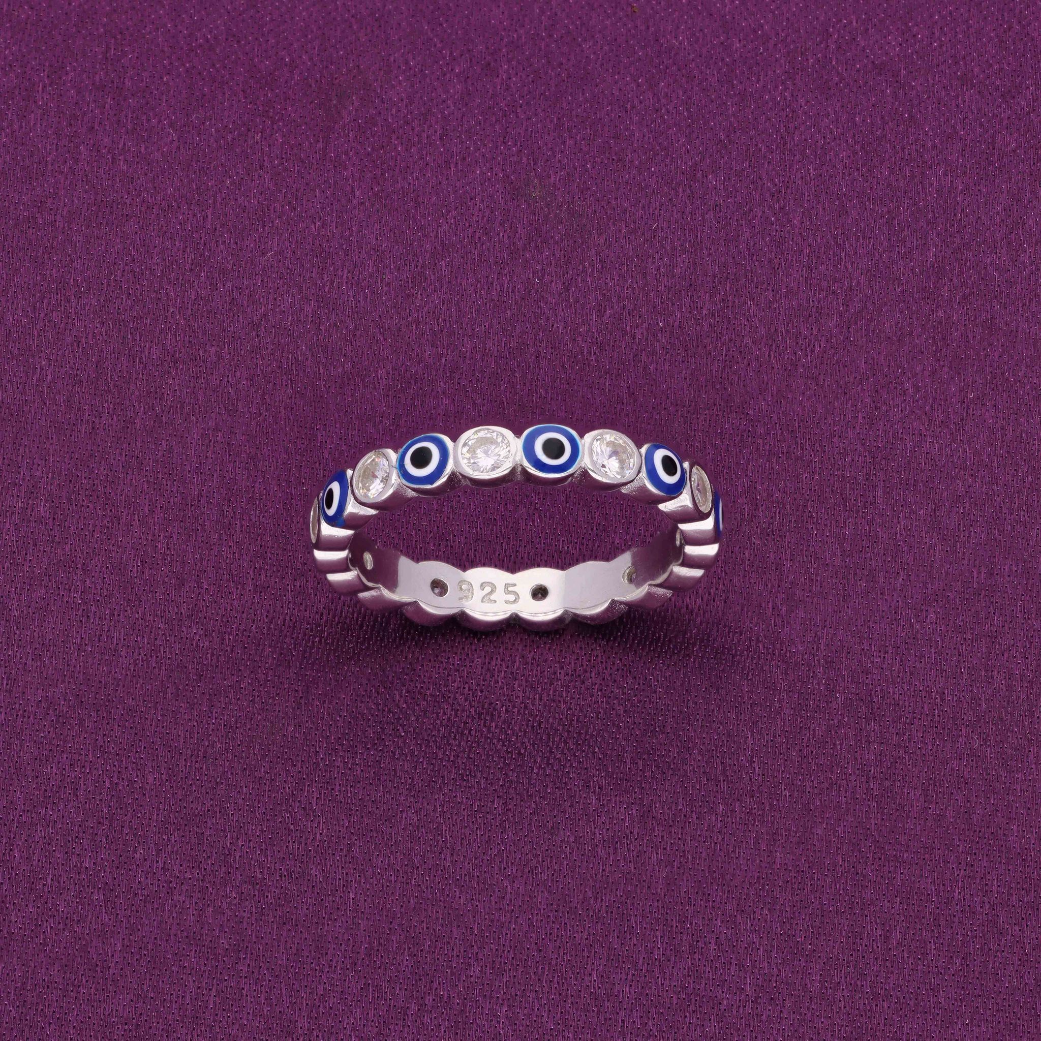Stylish Multi Style Evil Eye Ring-White Stone / Silver / US 6 (16.5 mm Diameter)