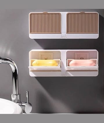 Radhe Creation Soap case,  Double Grids Soap Holder, Wall-Mounted with Cover Double Grid-Asphalt Toilet Laundry soap Box, No Drilling Clamshell soap Box, Soap Holder for Bathroom, Drainage Box with Cover Soap Holder