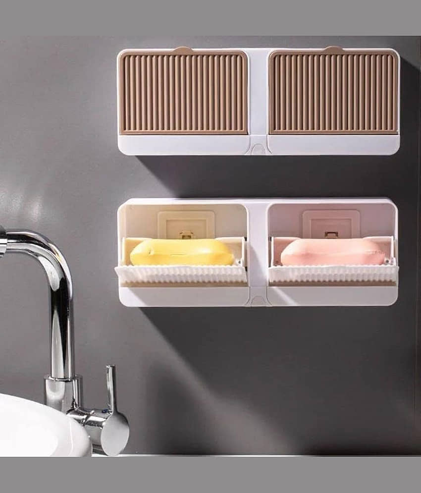 Radhe Creation Soap case,  Double Grids Soap Holder, Wall-Mounted with Cover Double Grid-Asphalt Toilet Laundry soap Box, No Drilling Clamshell soap Box, Soap Holder for Bathroom, Drainage Box with Cover Soap Holder