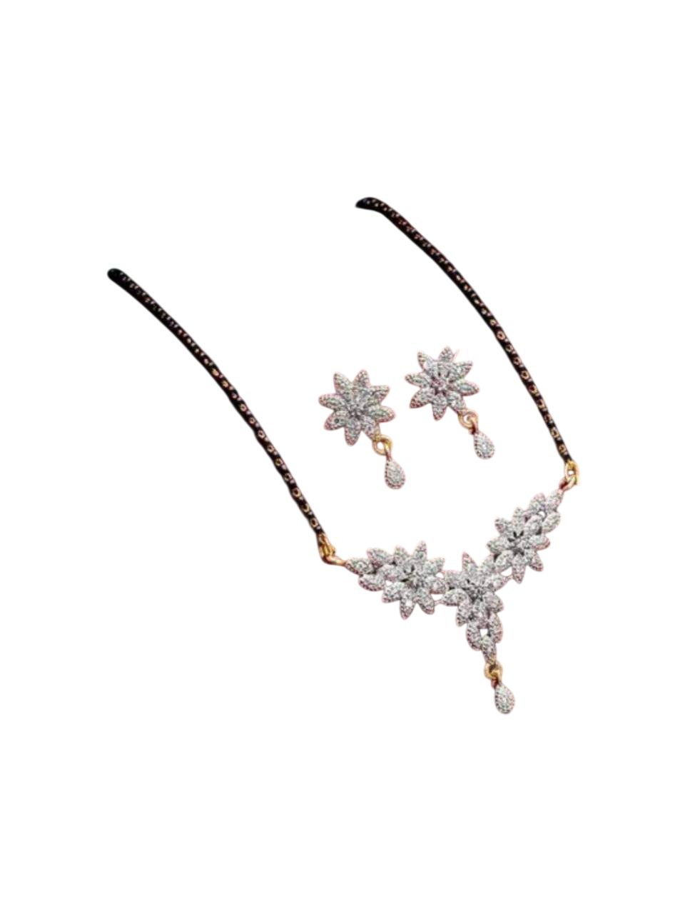 Exquisite Women's Floral Brass Mangalsutra Necklace with Earrings