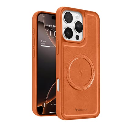Vaku ® Apple iPhone 16 Pro Maxtron Leather Stitched Magnetic Magsafe Non-Slip Grip Shockproof Back Cover