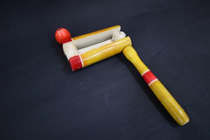 Wooden Noisemaker Rattle Toy, Yellow and Red, Traditional Design