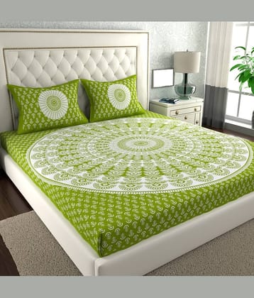 Cosito Cotton 1 Double Bedsheet with 2 Pillow Covers ( Green )