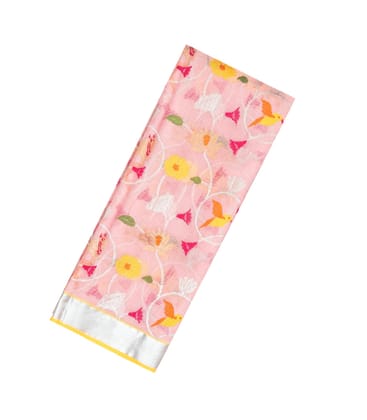 Dusty Pink Handloom Kota Silk Saree With Meena Bird Vine Motifs-KO1029-Pink