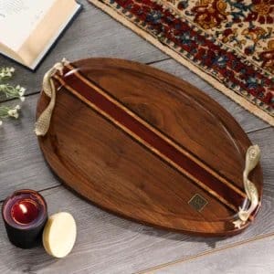 Handicraft Exim Oval Wooden Serving Tray | Rich Walnut Finish | Elegant Home Decor & Hosting