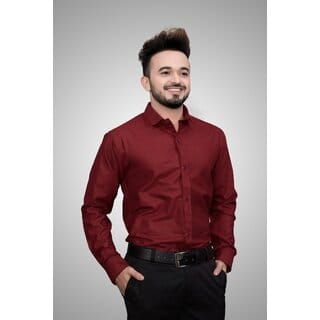 Baleshwar Men Maroon Solid Regular Fit Formal Shirt