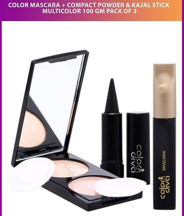 Color Diva Mascara, Dual Compact Powder & Kajal Stick Multicolor Pack of 3