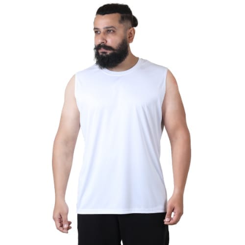 Men's Gym Sleeveless T-Shirt White - Drifit, Quick Dry Sports Tank Top, Sando Vest