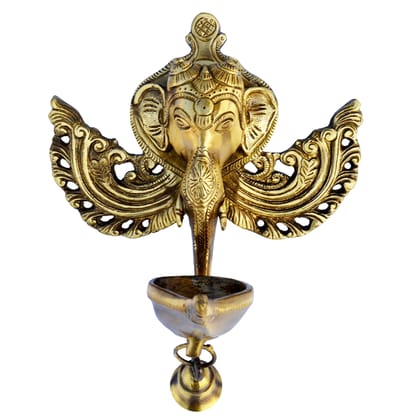 Brass Wall Hanging Evil Eye Protector Oil Lamp Deepak  - Hanging Brass Deepak for Good Luck, Height : 10.5 Inch (BSMAS1202 A)