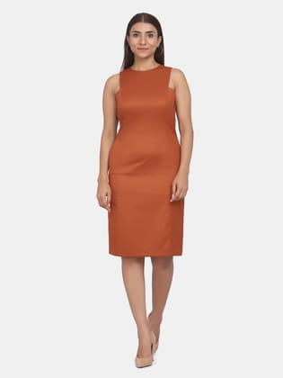 Sleeveless Formal Straight Dress For Work - Burnt Orange-L