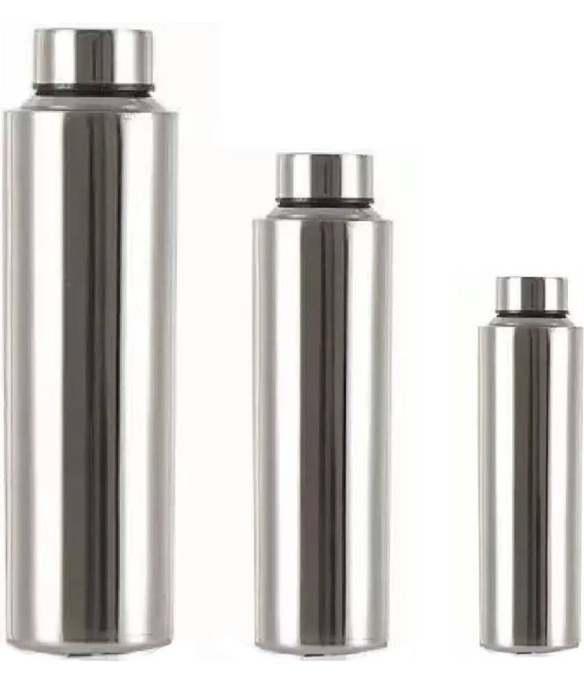 Dynore - 500/750/1000 Silver Fridge Water Bottle ( Set of 3 )