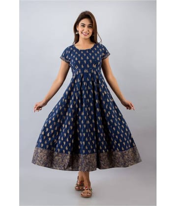 SVARCHI - Blue Cotton Blend Women's Anarkali Kurti ( Pack of 1 )