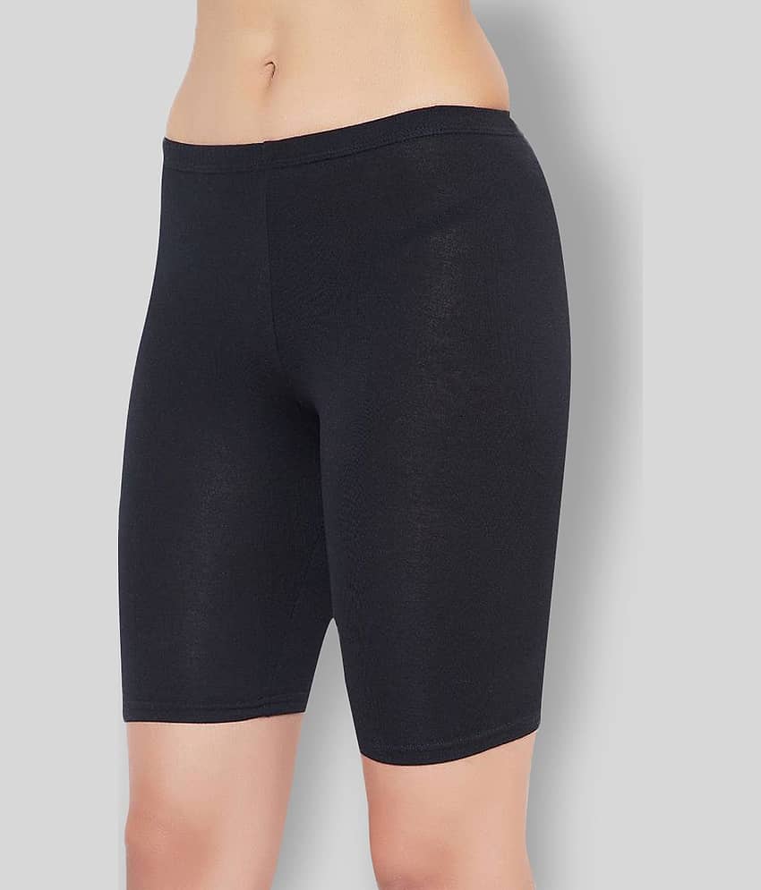 Clovia Cotton Solid Women's Safety Shorts ( Black )