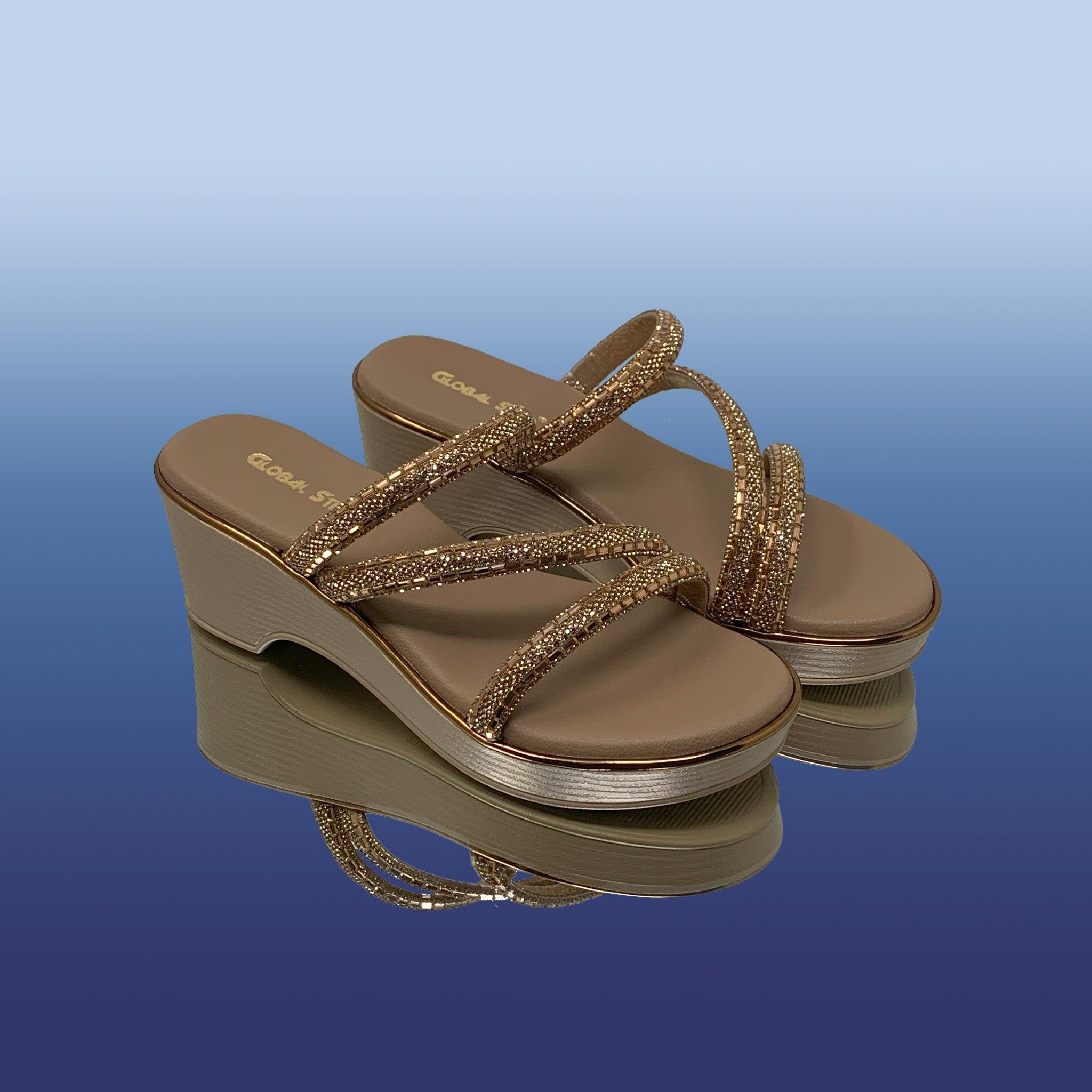 Glitter Glam Wedge Sandals-Bronze / 36