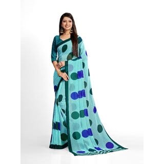 SVB Sarees Womens Sky Blue Colour Polka Dot Printed Saree With Blouse Piece