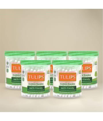 TULIPS Cotton Ear Buds/Swabs {pack of 5} with White PAPER Sticks {100/200 Tips} in a Jar