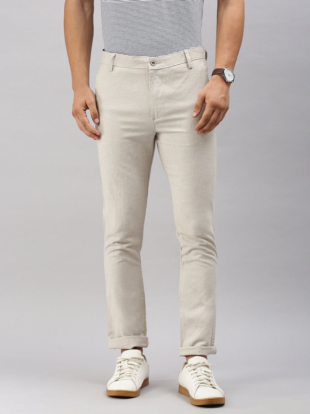 Classic Polo Men's Grey Cotton Slim Fit Trousers | TP2-EL-12 D-GRY-MF-LY