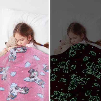 Dreamy Unicorn Glow in The Dark Blanket for Kids, Ages 0-15