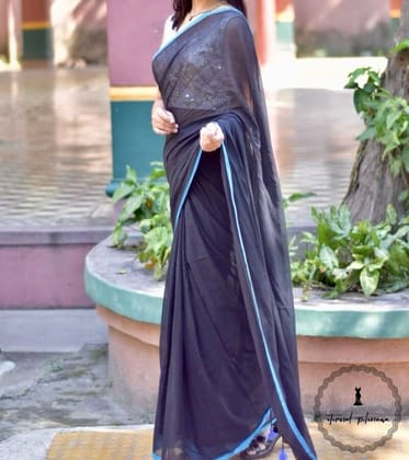 Black MulMul Pure Cotton Bengal Saree at Best Price