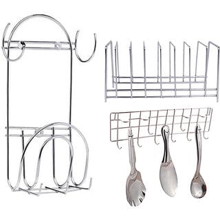 Oc9 Stainless Steel Plate Stand / Dish Rack and Chakla Belan Stand and Ladle Hook Rail For Kitchen
