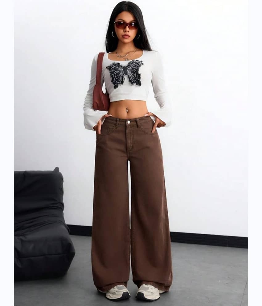 9x denims Women's Relaxed Fit High-Rise Jeans ( Brown )