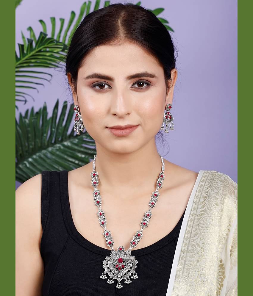 SUNHARI Maroon Alloy Necklace Set ( Pack of 1 )