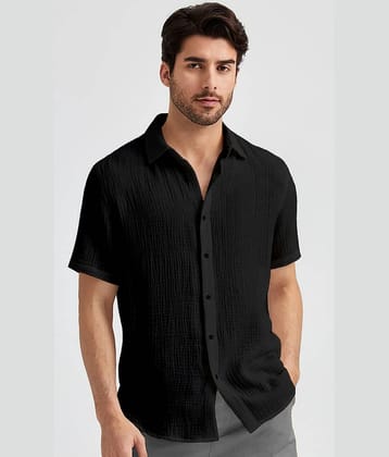 WEBRIC Poly Cotton Regular Fit Popcorn Textured Half Sleeves Men's Casual Shirt - Black ( Pack of 1 )