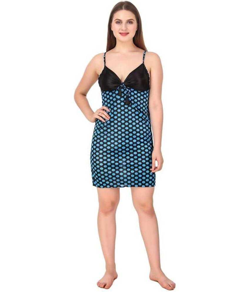 Romaisa Satin Baby Doll Dresses Without Panty - Blue Single