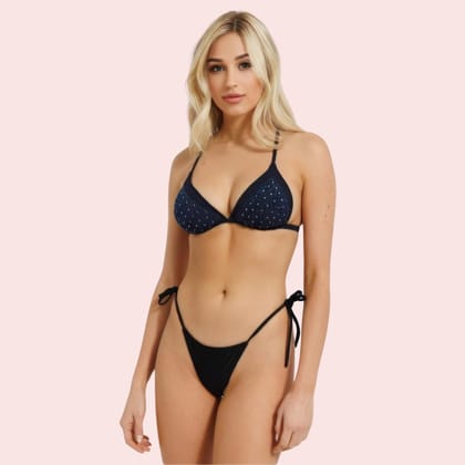 Starlight Embellished Halter Triangle Bikini Topa (Top Only)