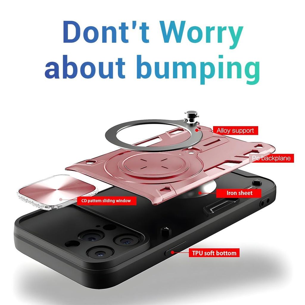 LIRAMARK Case Compatible with Apple iPhone 14 Pro Max (6.7 inch) with Stand & Slider Camera Military Grade Drop