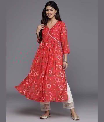 Varanga Cotton Printed A-Line Women's Kurti - Red ( Pack of 1 )