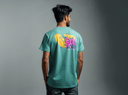 Taarak Mehta Ka Ooltah Chashmah| Aqua Green Back Printed Regular Fit T-Shirts For Men (SODA HOUR)