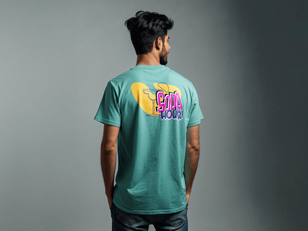 Taarak Mehta Ka Ooltah Chashmah| Aqua Green Back Printed Regular Fit T-Shirts For Men (SODA HOUR)