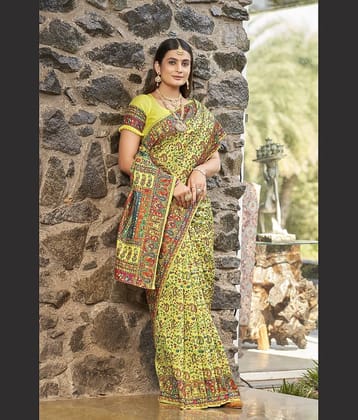 Sariya Jacquard Printed Saree With Unstitched Blouse Piece ( Green )