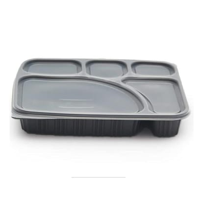 Divatos 3CP Meal Tray with LID Black | Microwave & Fridge Safe | Reusable 3 Compartment Plates for Dinner Lunch | BPA Free Food Grade | Restaurants & Cloud Kitcken Food Delivery (Set of 25)
