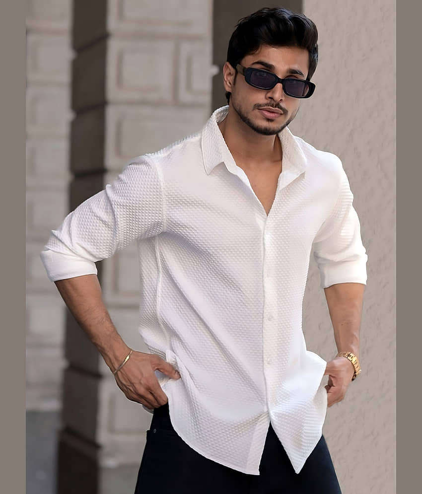 WEBRIC Cotton Blend Regular Fit Self Design Full Sleeves Men's Casual Shirt - White ( Pack of 1 )