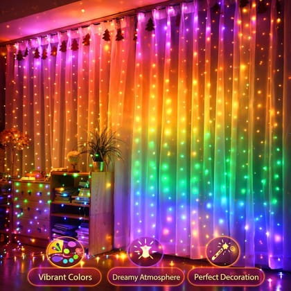 SPARKWORLD Multicolor LED Curtain Fairy Lights with Remote & USB | 8 Modes Decorative String Lights for Diwali, Christmas, Weddings & Home Decor (Pack of 1, 3x3 Meter)