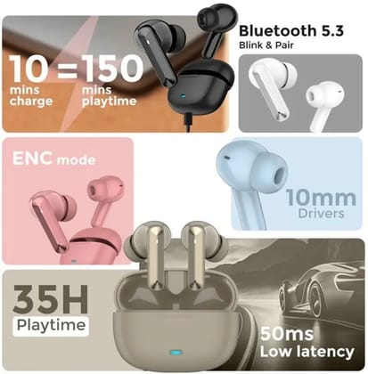 A3 Pro with ENC, 35 Hr Playback, 10mm Drivers, Rich Bass, Fast Charging Bluetooth Gaming  ( In the Ear ) ( Multi Colour ) ( Random Colour )